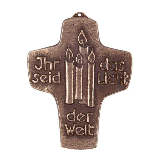 Bronzekreuz 9cm "Ihr seid das Licht der Welt"  -Restposten-