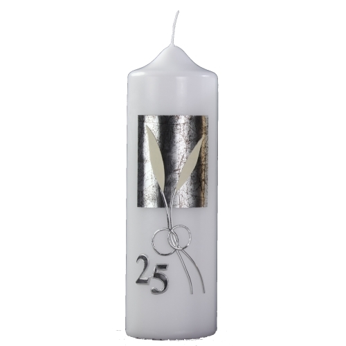 Kerze 225/70mm Silberne Hochzeit-Lilienblätter