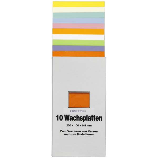 Verzierwachsfolien 20x10cm, 10 PASTELL-Farben sortiert