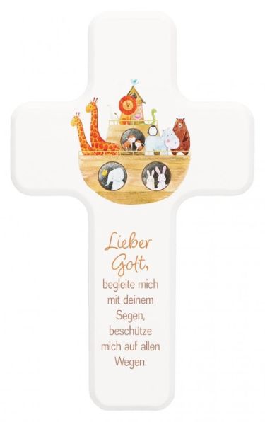 Kinderkreuz 18cm weiß Arche Noah