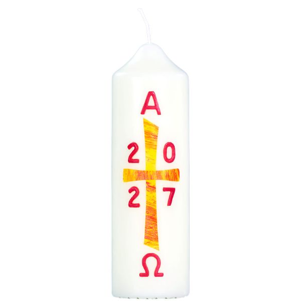 Ostertischkerze 165/50mm Kreuz orange