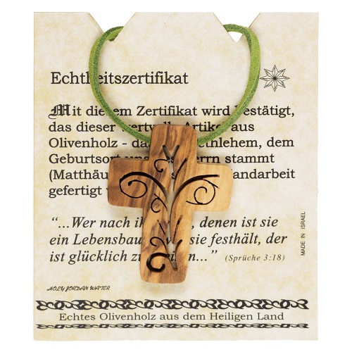 Umhängekreuz "Lebensbaum" inkl. Kordel grün