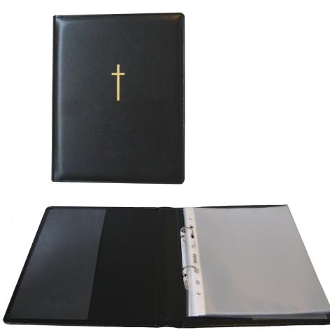 Predigtmappe A5, Appleskin schwarz mit goldenem Kreuz