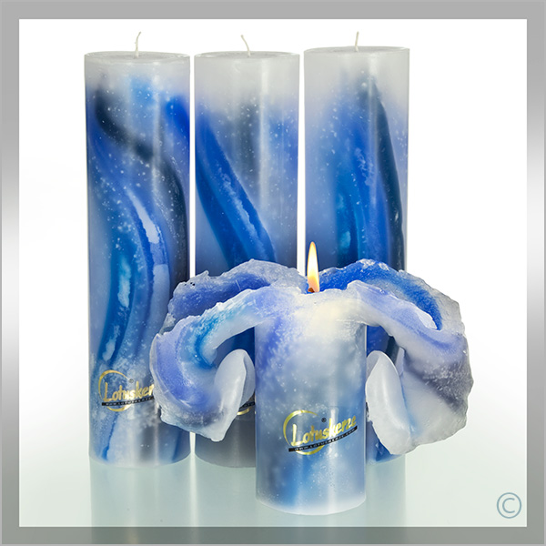 Lotus-Kerze Aquarell Gr.3/28cm blau
