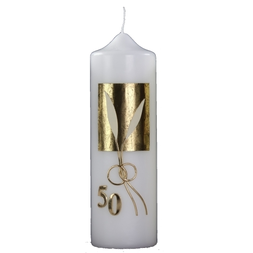 Kerze 225/70mm Goldene Hochzeit-Lilienblätter