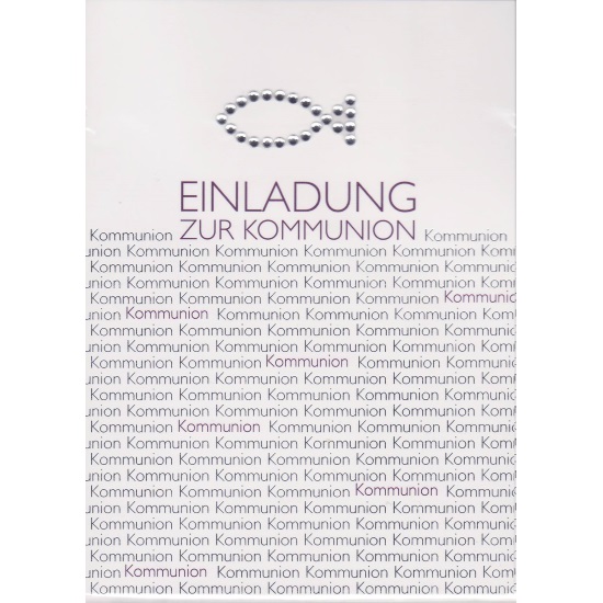 Einladungskarten Kommunion mit Kristallsticker Fisch 