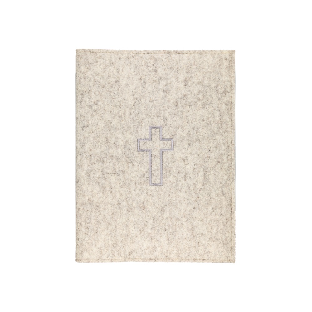 Filzhülle beige, für Verkündigungsmappe A5, mit Kreuz silber