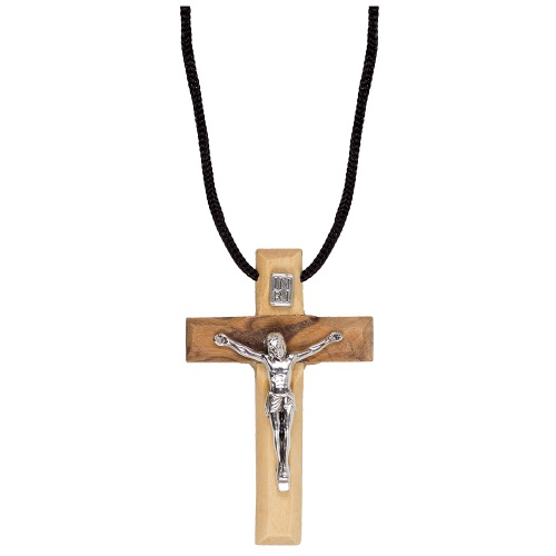 Umhängekreuz 5cm, aus Olivenholz,  mit Corpus, inkl. Kordel