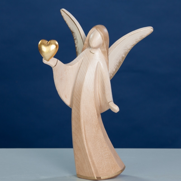 Engel Figur aus Holz 25cm, mit Herz