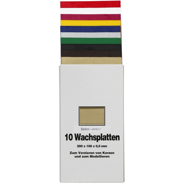 Verzierwachsfolien Sortiment 20x10cm, 10 Standardfarben sortiert